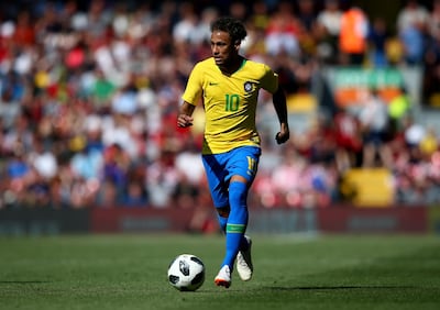 LIVERPOOL, ENGLAND - JUNE 03:  Neymar Jr of Brazil runs with the ball during the International Friendly match between Croatia and Brazil at Anfield on June 3, 2018 in Liverpool, England.  (Photo by Alex Livesey/Getty Images)