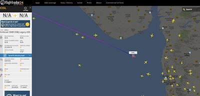 The private jet carrying Sridevi's body and her family en route to Mumbai as of 7.30pm (UAE time). Courtesy flightradar24