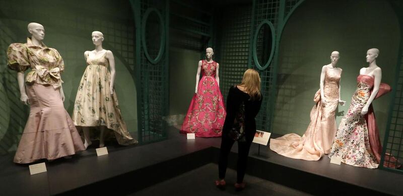 Oscar de la Renta outfits on display in Dallas in a new retrospective on his career at the George W. Bush Library and Museum. AP Photo / LM Otero