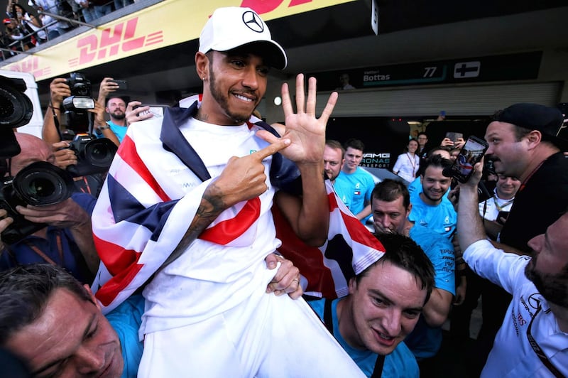 Lewis Hamilton after securing his fifth title in 2018. PA