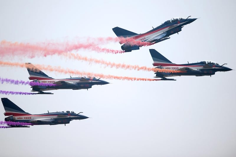 Chinese made J-10 fighter jets of the Bayi Aerobatic Team. There are fears Iran could try to start a bidding war between Russia and China to build up its military capabilities cheaply. AFP