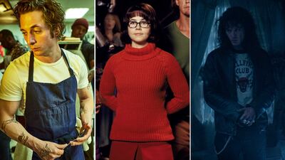 Jeremy Allen White as Carmen 'Carmy' Berzatto in 'The Bear'; Linda Cardellini as Velma in 'Scooby-Doo'; Joseph Quinn as Eddie Munson in 'Stranger Things'. Photos: Disney+, Warner Bros Pictures, Netflix