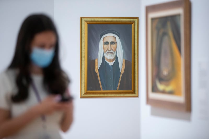 (left) 'A Portrait of Taqfiq Ahmed Al-Jarrah' by Mojib Al Dosari. 