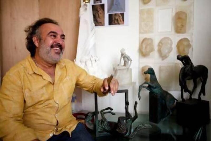 Iraqi artist Natiq Al Alousi in his Abu Dhabi studio. Christopher Pike / The National