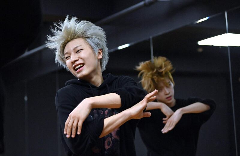 Blitzers performing during their dance practise session at a rehearsal studio in Seoul. AFP