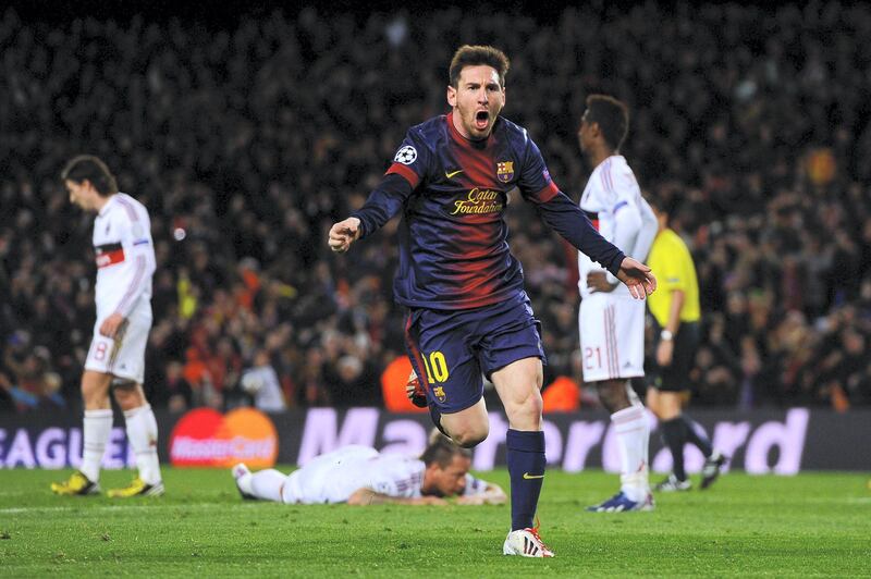 BARCELONA, SPAIN - MARCH 12:  Lionel Messi of FC Barcelona celebrates after scoring his team's second goal during the UEFA Champions League round of 16 second leg match between FC Barcelona and AC Milan at the Camp Nou Stadium on March 12, 2013 in Barcelona, Spain.  (Photo by David Ramos/Getty Images)