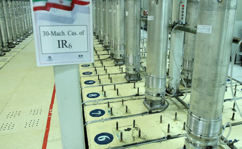This photo released Nov. 5, 2019, by the Atomic Energy Organization of Iran, shows centrifuge machines in the Natanz uranium enrichment facility in central Iran. Behrouz Kamalvandi, a spokesman in a report published Thursday, July 2, 2020 by the state-run IRNA news agency, said an â€œincidentâ€ has damaged an under-construction building near Iranâ€™s Natanz nuclear site, but there was no damage to its centrifuge facility. Kamalvandi said authorities were investigating what happened.   (Atomic Energy Organization of Iran via AP, File)