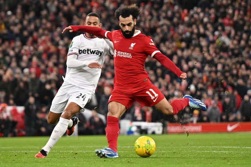 Mohamed Salah scored Liverpool's fourth goal on their way to a 5-1 win over West Ham. PA