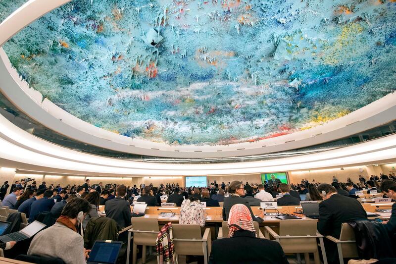 General View of the 37th session of the United Nations Human Rights Council on February 26, 2018 in Geneva.
The United Nations secretary-general on Monday demanded the immediate implementation of 30-day ceasefire in Syria as the Damascus regime continued its deadly bombardment of the rebel-held Eastern Ghouta. Addressing the rights council after Guterres, UN human rights chief Zeid Ra'ad Al Hussein said that Syria -- and other conflict zones -- had "become some of the most prolific slaughterhouses of humans in recent times". / AFP PHOTO / Jean-Guy PYTHON