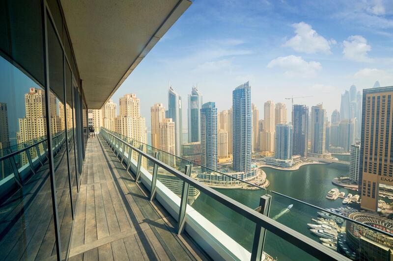 A second decked terrace gets full sun and has Dubai Marina views. Courtesy Allsopp & Allsopp
