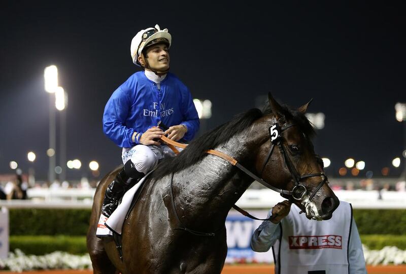 Jockey Silvestre De Sousa’s three wins is as many as he has ridden at Jebel Ali, highlighting that his thirst for success has taken him to all four of the UAE racecourses that have staged fixtures in 2014 so far. Pawan Singh / The National 