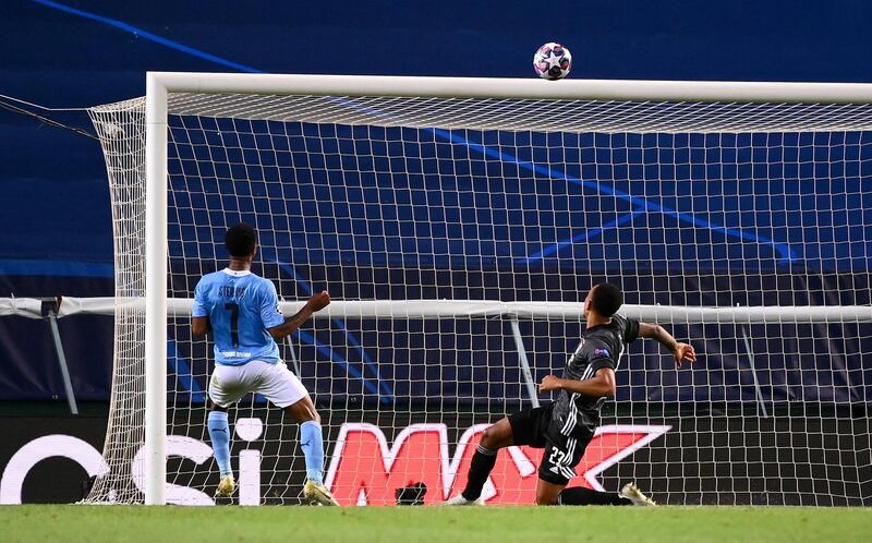Raheem Sterling of Manchester City misses an open goal. Getty
