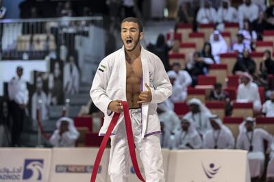 ABU DHABI, UNITED ARAB EMIRATES. 25 APRIL 2018. Ju Jitsu Chapionship. UAE Hamad Nawad, Alyal Academy  VS Khalifa Nassrati Al Blooshi, Al AIn Jiu-Jitsu Club. (Photo: Antonie Robertson/The National) Journalist: Amith Passela. Section: Sport.