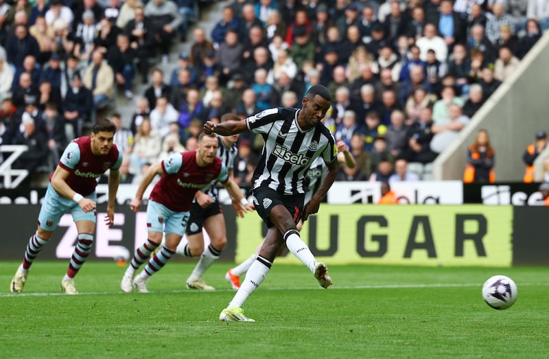 Newcastle United's Alexander Isak scores their second goal from the penalty spot. Action Images