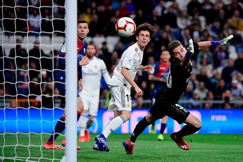Luca Zidane fails to stop a goal during the Huesca match. AFP