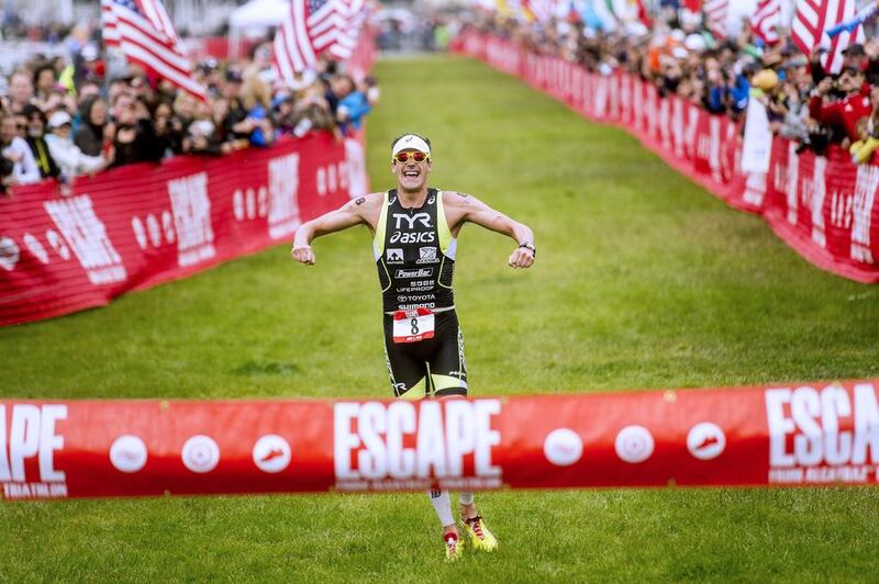 Andy Potts celebrates as he wins the 34th annual Escape from Alcatraz Triathlon in San Francisco, California on Sunday. Noah Berger / Reuters / June 1, 2014