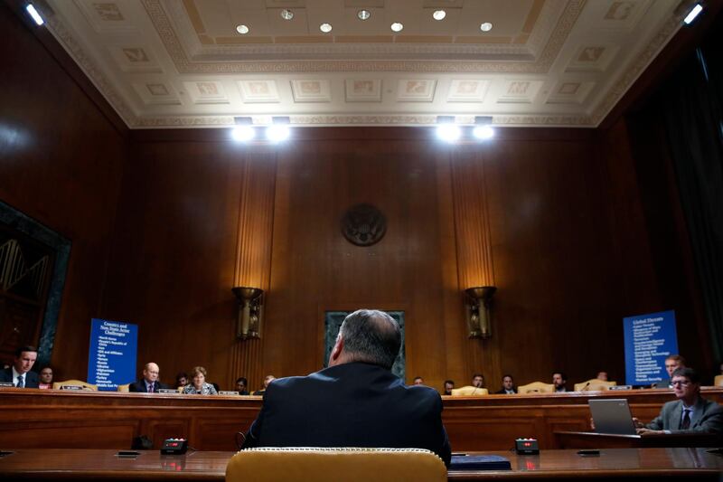 Secretary of State Mike Pompeo testifies before a Senate Appropriations subcommittee on the FY'19 budget, Wednesday, June 27, 2018, on Capitol Hill in Washington. (AP Photo/Jacquelyn Martin)