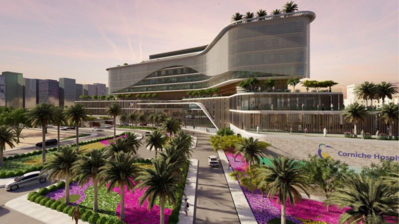 The architecture of the new women and children's hospital has been inspired by Burj Khalifa in Dubai, whose design drew inspiration from the hymenocallis flower. Photo: Corniche Hospital