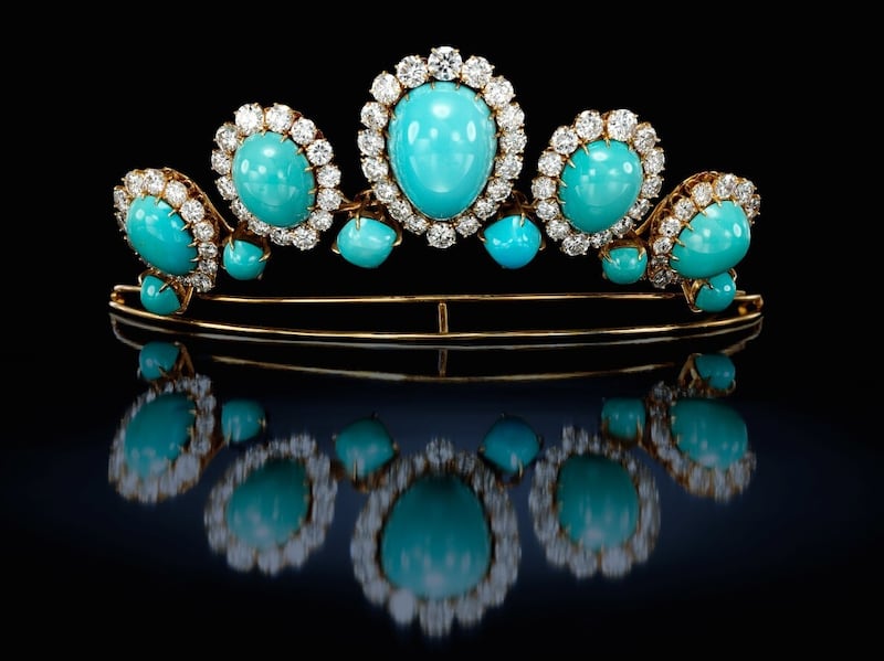 A turquoise cabochon and diamond tiara by Van Cleef and Arpels, crafted in the 1960s at the peak of the West's fascination for Indian culture and jewellery design. PA