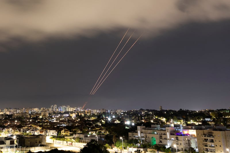 An anti-missile system operates after Iran launched drones and missiles towards Israel, as seen from Ashkelon, Israel, on April 14. Reuters