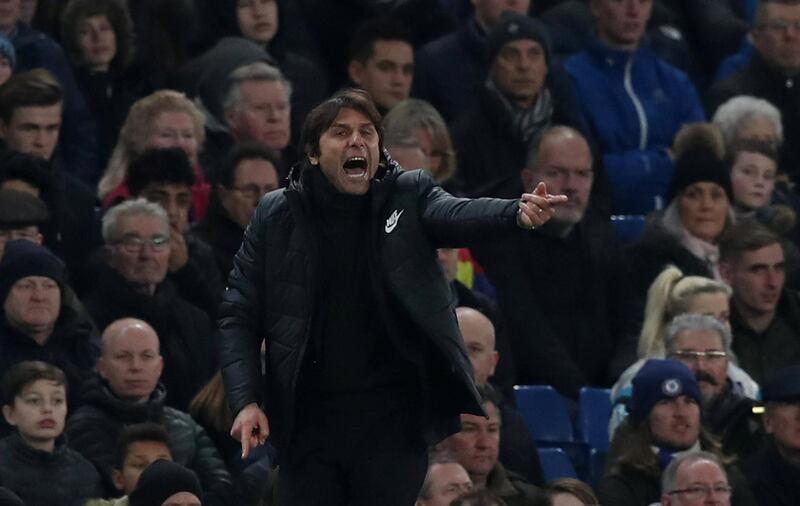 Soccer Football - Premier League - Chelsea vs Leicester City - Stamford Bridge, London, Britain - January 13, 2018   Chelsea manager Antonio Conte reacts   Action Images via Reuters/Peter Cziborra    EDITORIAL USE ONLY. No use with unauthorized audio, video, data, fixture lists, club/league logos or "live" services. Online in-match use limited to 75 images, no video emulation. No use in betting, games or single club/league/player publications.  Please contact your account representative for further details.