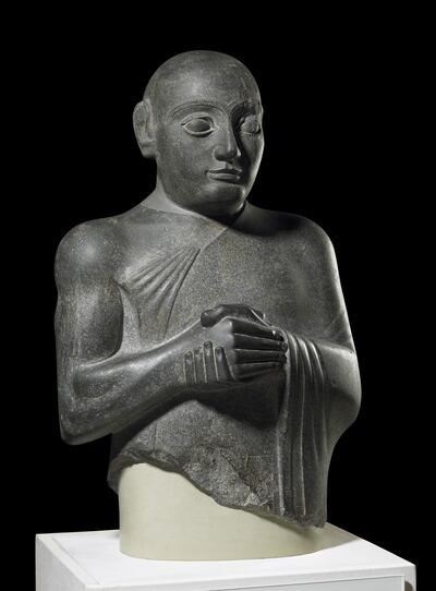 A statue of King Gudea found in Girsu, dating from c. 2130 BC. The statue and other items from Iraq are currently on show as part of Ancient Iraq: New Discoveries in Nottingham in the UK. Photo: The Trustees of the British Museum