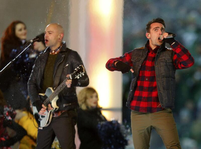 Canadian recording artists Hedley performs during the half time show. Todd Korol/ Reuters