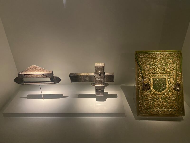 From left: A padlock, a bolt lock and a bag for keys all for the Prophet Mohammed's tomb