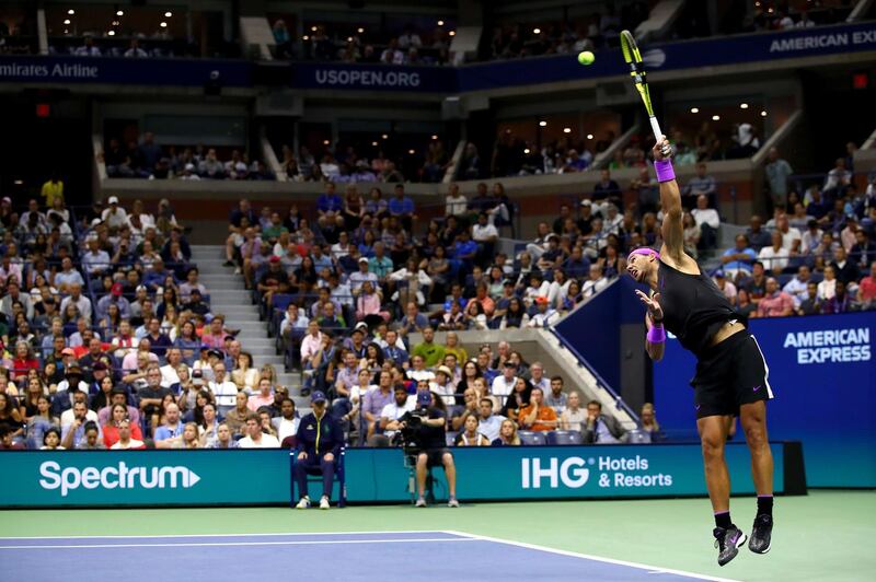 Rafael Nadal of Spain serves during his Men's Singles fourth round match against Marin Cilic of Croatia on day eight of the 2019 US Open at the USTA Billie Jean King National Tennis Center in Queens borough of New York City.   AFP