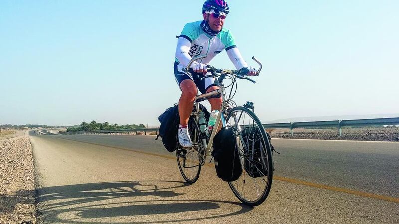 Cyclist Dean Mason on his way from Dubai to Salalah in Oman. Courtesy Dean Mason