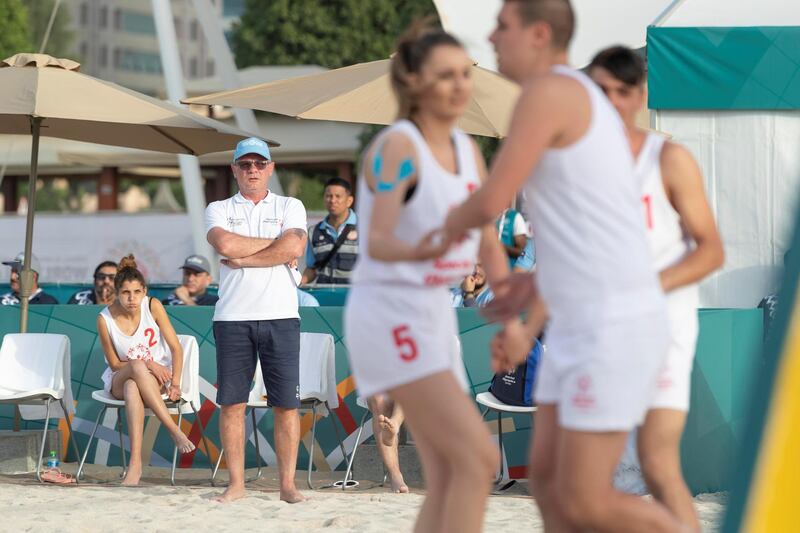 ABU DHABI, UNITED ARAB EMIRATES. 16 MARCH 2019. Special Olympics action at The Corniche. Beach Volleyball, Uruguy vs Serbia. (Photo: Antonie Robertson/The National) Journalist: None: National.