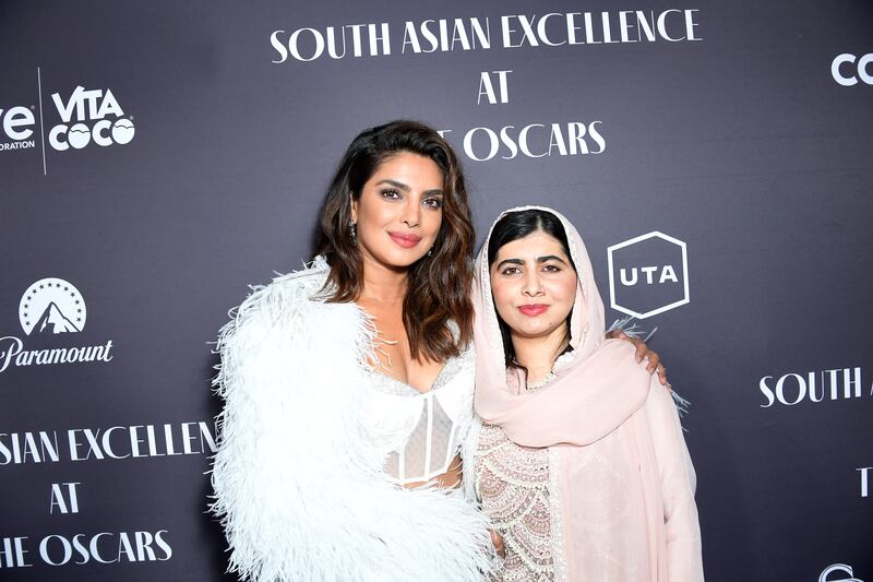 Priyanka Chopra and Malala Yousafzai at the second annual South Asian Excellence pre-Oscars celebration at Paramount Pictures Studios in Los Angeles. All photos: AFP