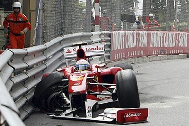 Fernando Alonso, the Spanish driver, wrecked his Ferrari car during practice yesterday.