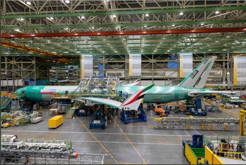 On Sunday evening, Dubai-based airline Emirates unveiled the first photos of its new widebody aircraft the Boeing 777X. Courtesy: Emirates Airline/Twitter