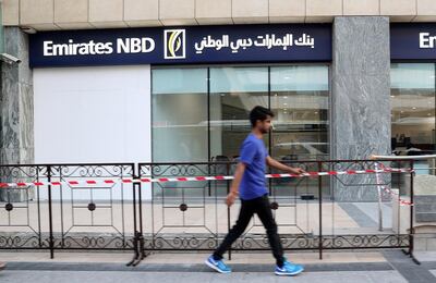 DUBAI, UNITED ARAB EMIRATES, September 1 – 2018 :- Damaged portion ( left side covered with white glass or board ) of the Emirates NBD Bank after one of the motorist lost control of his vehicle and crashed into the glass door of the bank on Thursday night at the Burjuman shopping mall branch in Dubai. ( Pawan Singh / The National )  For News. 