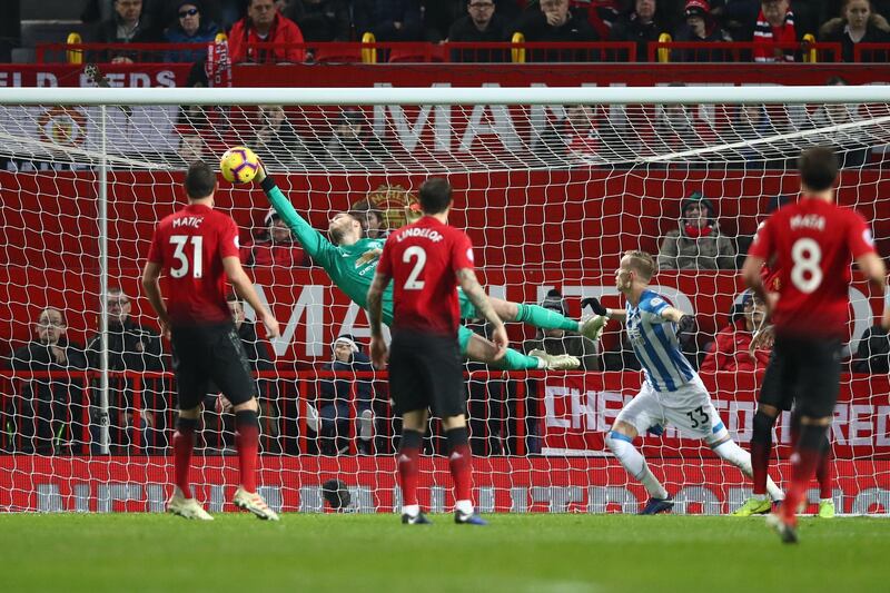 David De Gea of Manchester United saves a shot. Getty Images