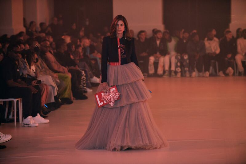 US model Cindy Crawford joins her daughter Kaia Gerber on the catwalk. AFP