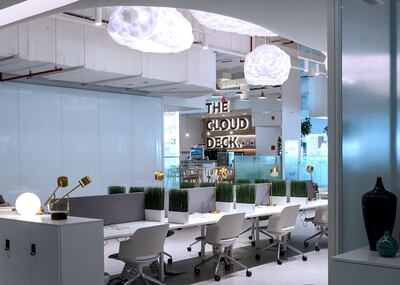 Abu Dhabi, United Arab Emirates, October  12, 2020.  Cloud Spaces has opened at Yas Mall.  Cloud Spaces - flexible workspace solutions with inspiring co-working zones, meeting rooms and contemporary serviced offices.
Victor Besa/The National
Section: LF
Reporter:  Evelyn Lau