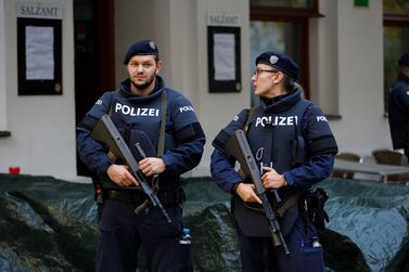 Austrian police stand guard after a terrorist attack in Vienna. EPA