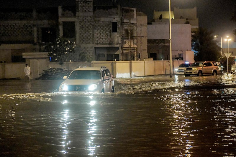 A flooded road in Isa Town in southern Bahrain during a heavy rain storm. AFP