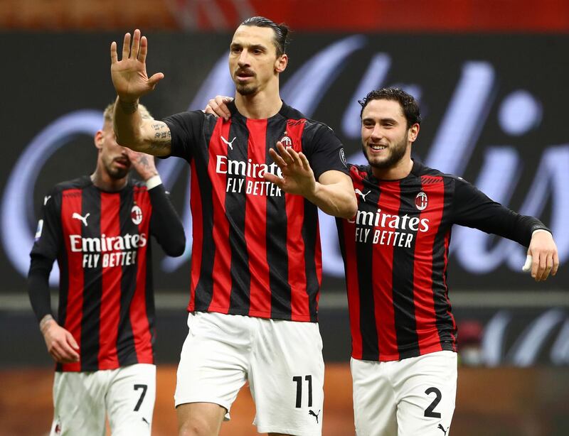 Zlatan Ibrahimovic celebrates after scoring Milan's second goal. Getty