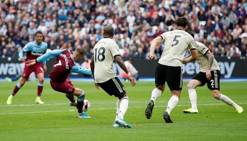 West Ham United's Andriy Yarmolenko scores their first goal. Reuters