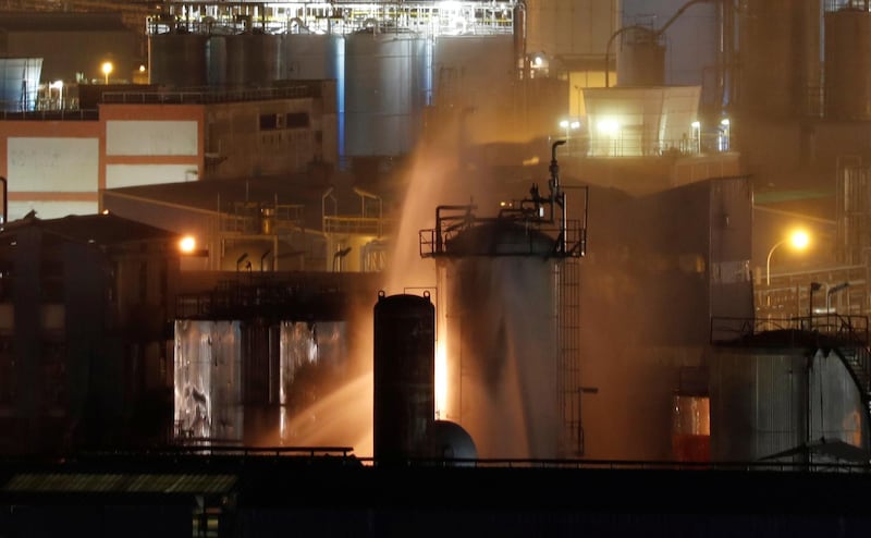 A fire is pictured at a chemical factory after an explosion at the factory in Tarragona, Spain, January 14, 2020. REUTERS/Nacho Doce