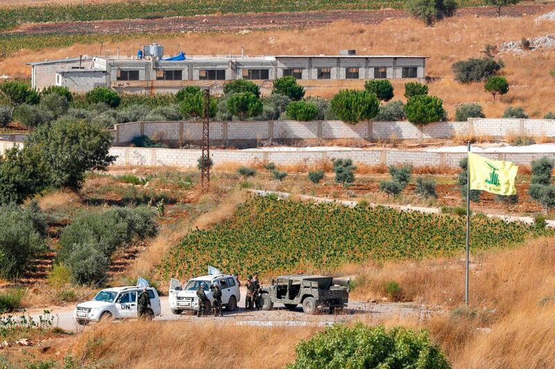Lebanese army and United Nations Interim Forces in Lebanon (Unifil) vehicles patrolling in the Lebanese village of Aitaroun along the border with Lebanon.  
AFP