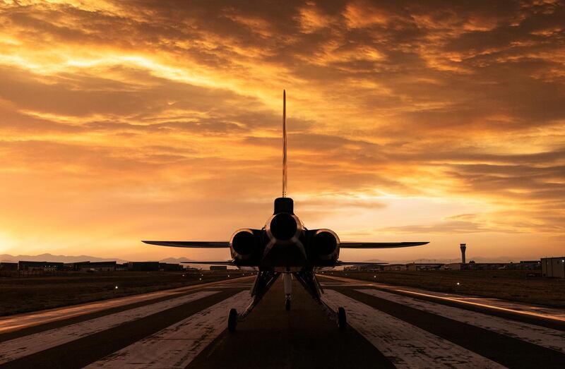 Boom Supersonic?s demonstrator aircraft XB-1 is seen parked at an airfield in Denver, Colorado in an undated photograph released October 7, 2020. Boom Supersonic/Nathan Leach-Proffer/Handout via REUTERS. NO RESALES. NO ARCHIVES. THIS IMAGE HAS BEEN SUPPLIED BY A THIRD PARTY.