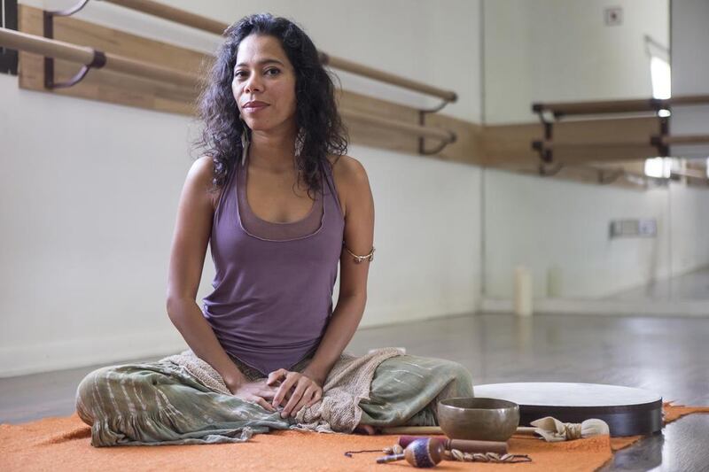 DUBAI, UNITED ARAB EMIRATES, 28 JUNE 2015. Alternative healer Floredeliza Pesigan is an artist and traditional healer who splits her time between Dubai, Goa and Bali. Flordeliza does a singing/healing session for demonstration with a Tibetan singing bowl and drum at Life N One in Jumeirah. (Photo: Antonie Robertson/The National) Journalist: Mitya Underwood. Section: National.