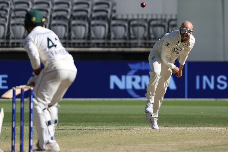 Australia's Nathan Lyon bowls to Pakistan's Faheem Ashraf. AFP