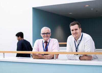 DUBAI, UNITED ARAB EMIRATES. 8 OCTOBER 2019. Sheridan Teasel, left, Head of Positive Education (Yrs 11-13), and Mark Samways, Head of Positive Education (Yrs 7-10), at Dubai College.
(Photo: Reem Mohammed/The National)

Reporter:
Section: