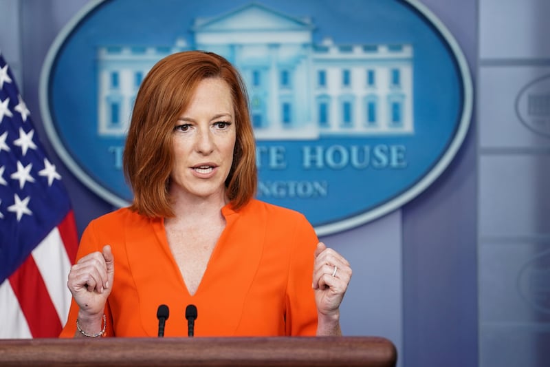 Ms Psaki holds a press briefing. Reuters