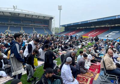 Hundreds of Muslims attended prayers at Ewood Park, the ground of England football club Blackburn Rovers. PA